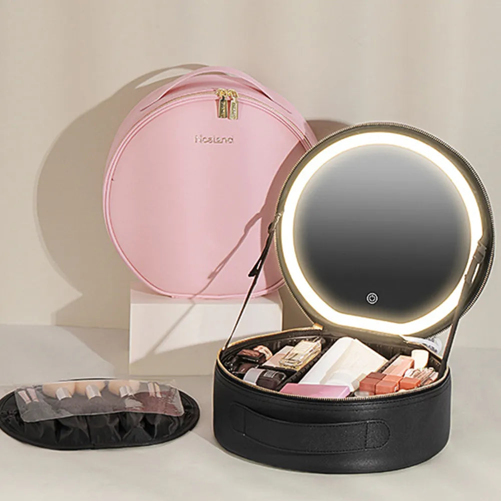 GlamBox Estojo de Maquiagem com Espelho LED – Viajantt