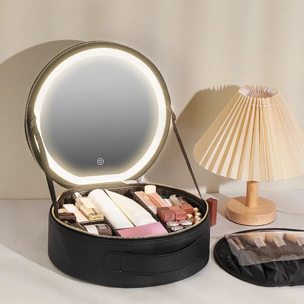 GlamBox Estojo de Maquiagem com Espelho LED – Viajantt