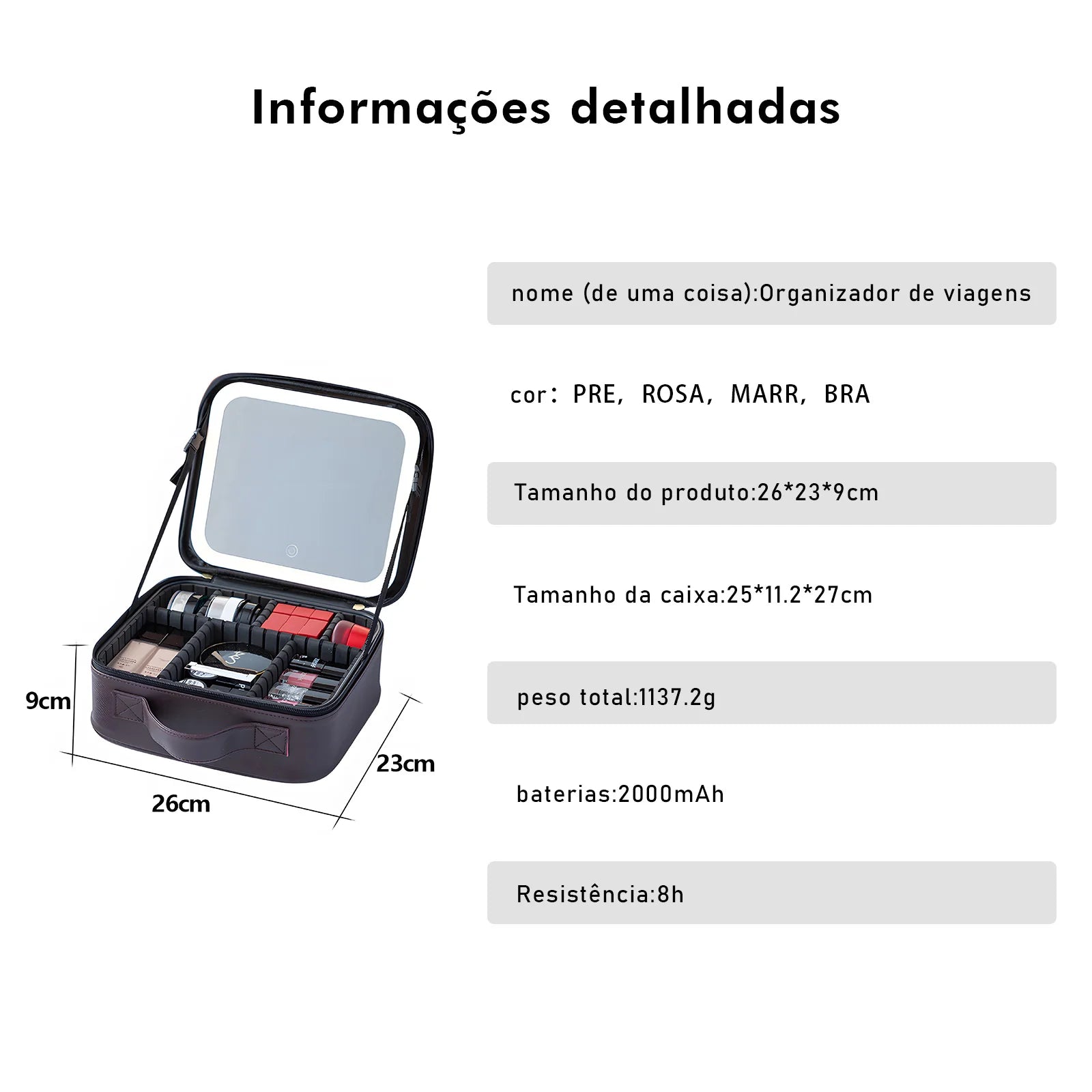 Necessaire Organizadora de Maquiagem com Espelho – Viajantt